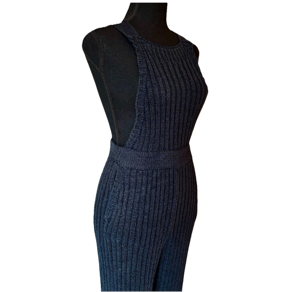 Free People Beach Knit Jumpsuit Ribbed Black Wide Leg Cozy Style Size Small - Picture 3 of 13